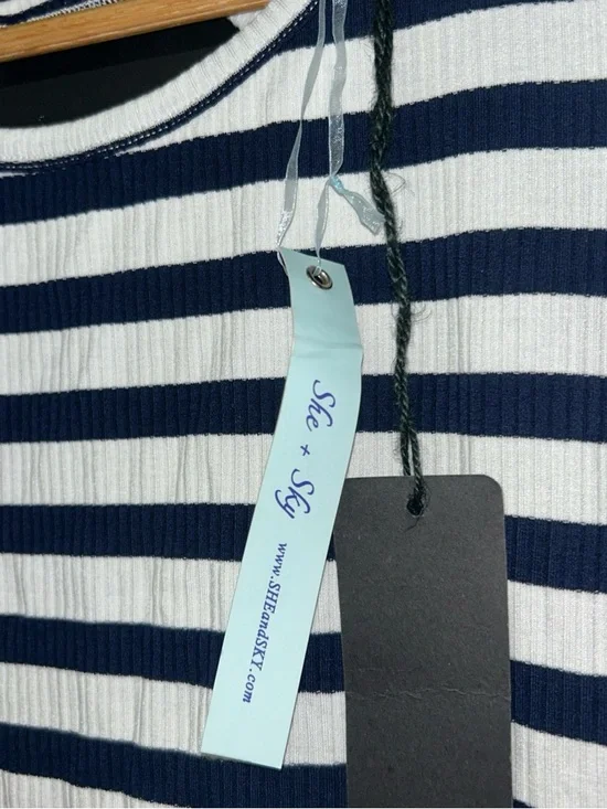 She + Sky Navy and White Striped Peplum Top - Picture 2 of 5